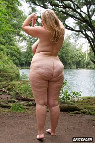 big voluptuous bimbo, pawg, enjoying being naked in nature, big chubby body