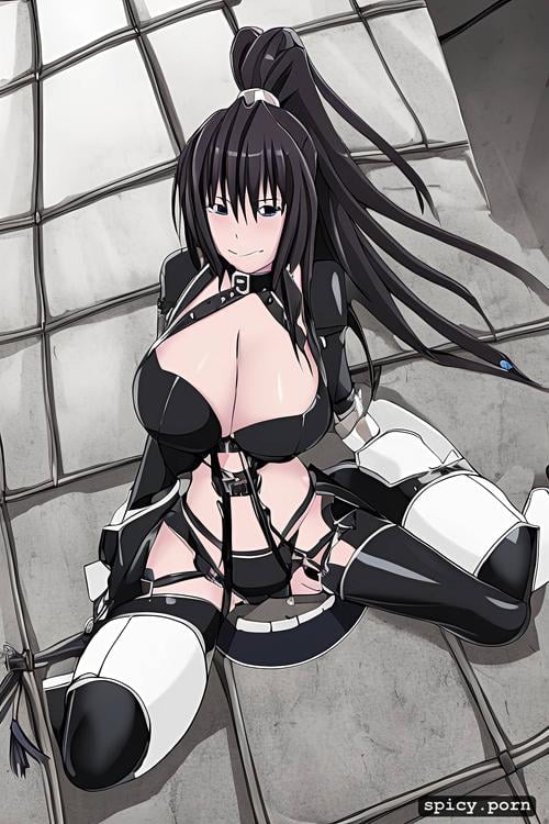 tied up, big boobs, collar, heavy rubber outfit, highschool dxd