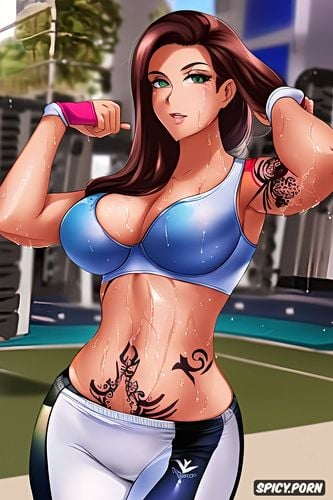 looking at viewer, cartoon, masterpiece, sport, sweating, beautiful face young full body shot