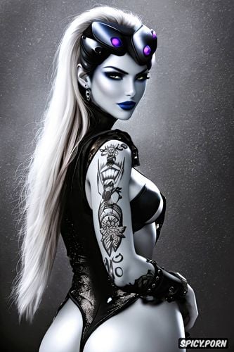 slutty black dress, ultra realistic, ultra detailed, tattoos