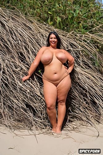 standing at a beach, perfect stunningly beautiful smiling face