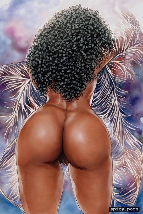 ebony, realistic, big ass, naked, ultra detailed, black hair