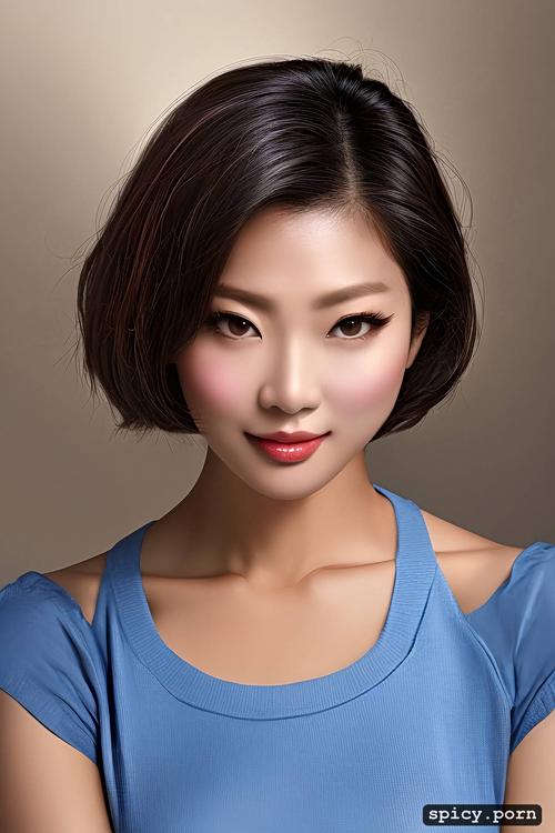 goddess, portrait, 18 yo, short hair, korean milf, elegant, cute face