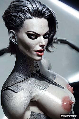 black widow converted into a robot, solo, defined muscles, gorgeous hypnotized superheroine