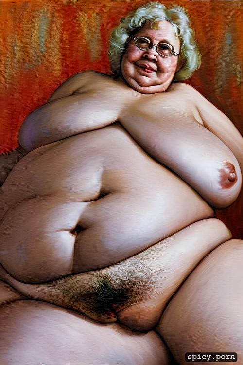 anatomically correct, seductive obese granny, obese, big fat boobs