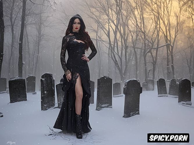 snow, milf, halloween, winter, night, spreading legs, petite gothic woman