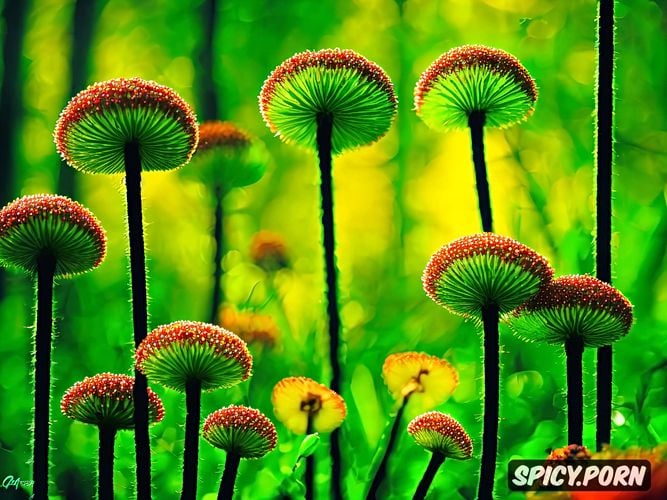 fairytale, magic mushrooms, enchanted flower meadow, haunted flower meadow