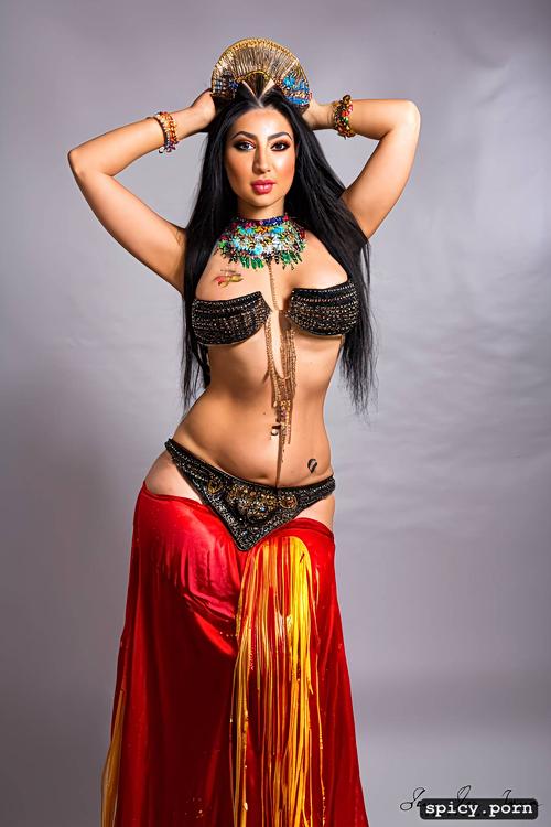 massive breasts, full front, thick, 25 yo, beautiful bellydance costume