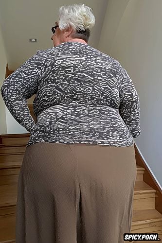 ssbbw, intricate, perfect face, big ass rolled up old slut face face turned sideway white