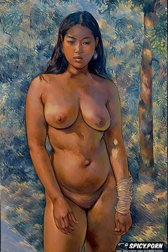 dark skin, hourglass figure, full body, extra wide hips, laotian woman