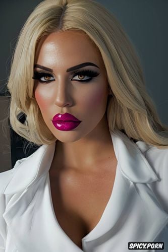 pink lipstick, thick overlined lip liner, bimbo, cumshot, slut makeup