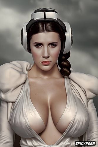 k shot on canon dslr, ultra realistic, high resolution, princess leia star wars a new hope soft white silk royal robe robe open small perky firm natural tits beautiful face pouty lips masterpiece