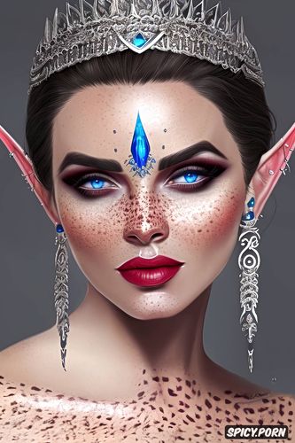 high resolution, ultra realistic, k shot on canon dslr, high elf queen elder scrolls pale skin freckles beautiful face young tattoos diadem masterpiece