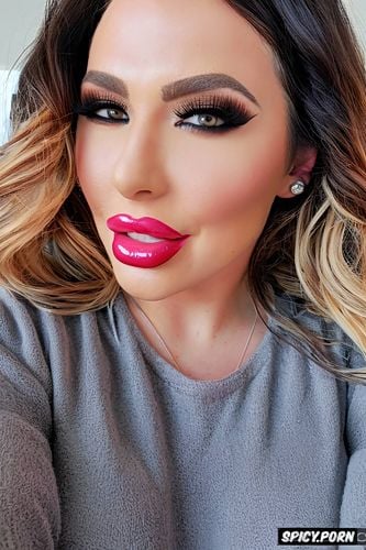slutty lip liner, huge fake lips, massive glossy lips, sexy cleavage