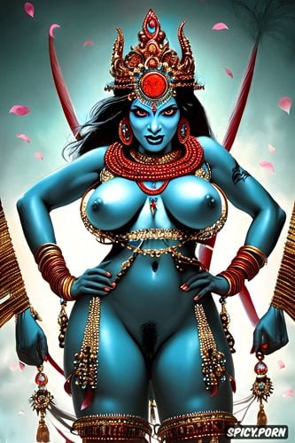 goddess kali completely naked, hands fingering vagina, blue body