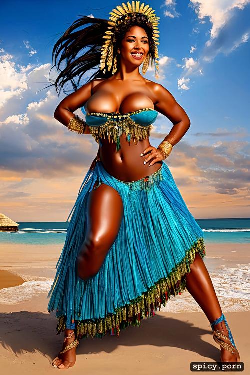 beautiful tahitian dancer, color photo, curvy hourglass body