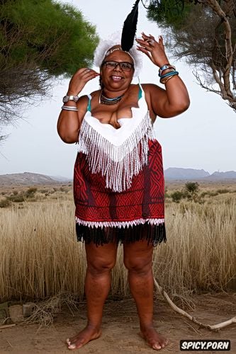 shameless topless, black ugly skin, tribal poncho, massive hanging boobs