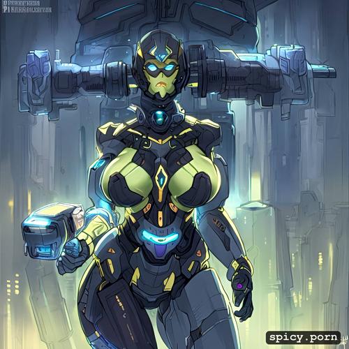 intricate, highly detailed, mech, yellow and dark blue colors