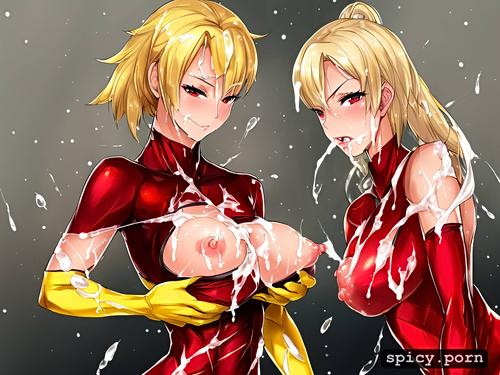 scarlet speedster, cum dripping, ultra detailed, tits covered in cum
