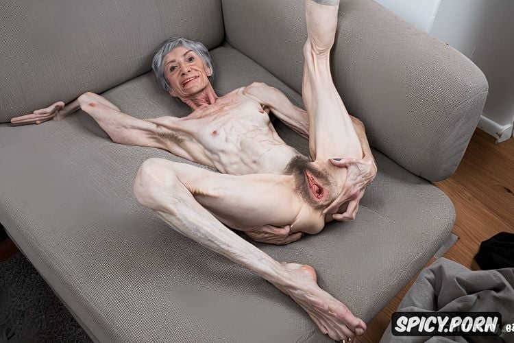 crackhead granny, couch, skinny, old granny no body fat, anal gape