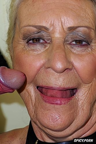 skinny, licking piss from an erected dick, extremely old senior granny