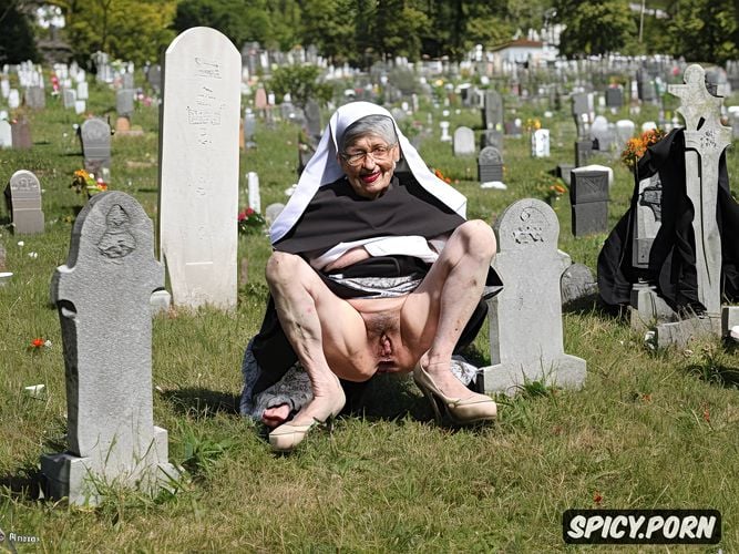 point of view, ninety, tombstone, spreading hairy pussy, cemetery