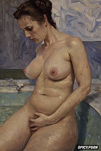 women in humid bathroom with fingertip nipple, degas manet bonnard