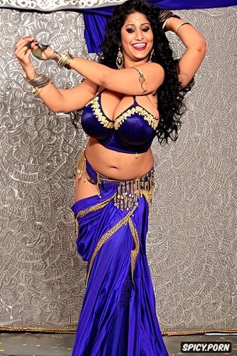 long black wavy hair, beautiful belly dance costume, color photo