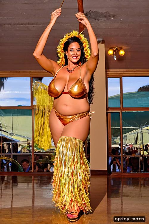 curvy body, 44 yo beautiful hawaiian hula dancer, bikini top