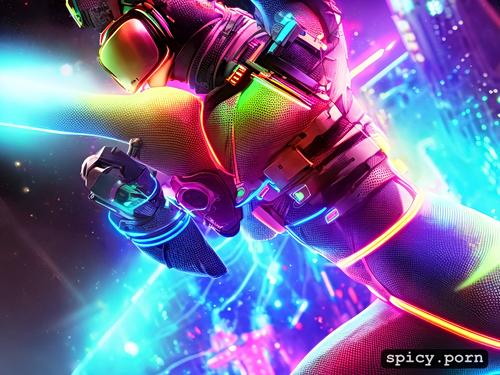 very colorful neon colors, sharp focus, one dj, highly detailed