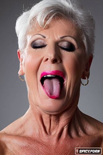 beautiful white granny, grey hair, broad hips, from head to mid tighs portrait