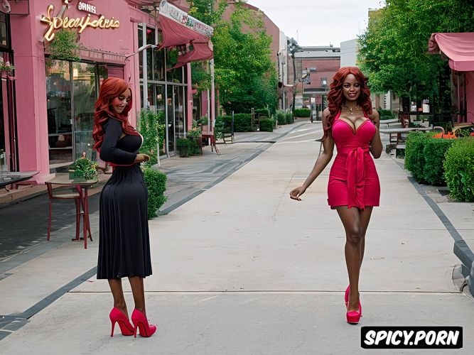 black american model, red hair, focus on great legs, perfect body