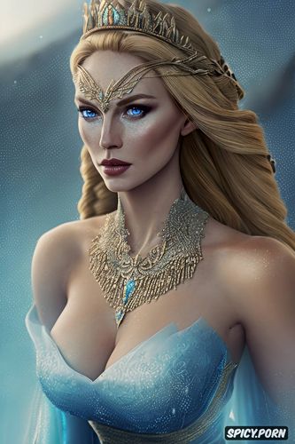 blue eyes, diadem, flowing royal gown, concept art, dragon age