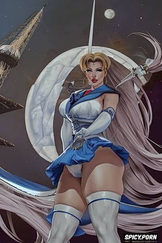 woman, flying, kylie minoque is sailormoon, fat calves, nighttime