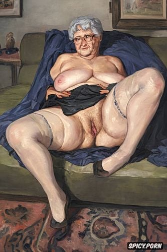 the fat very old grandmother has nude pussy under her skirt