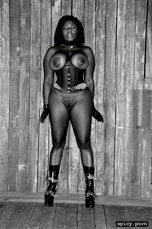 black woman, massive boobs, tight bondage, dreadlocks, corset