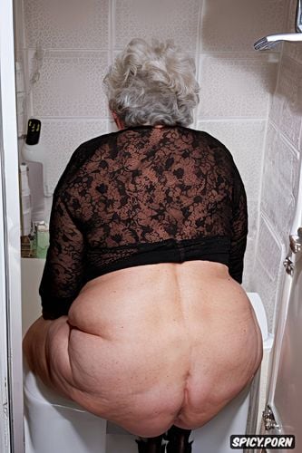 thick legs, white granny, photorealistic, side view, huge ass
