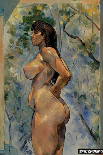 topless, gina gershon, wide hips, expressionism, jungle, intricate long hair
