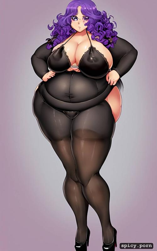 chubby, pale goth, fat woman, nipples, stockings, stomach, standing