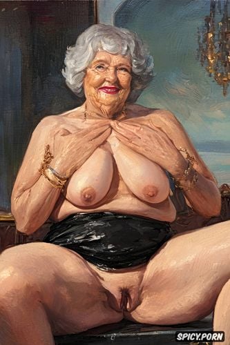 the very old fat grandmother queen skirt has nude pussy under her skirt