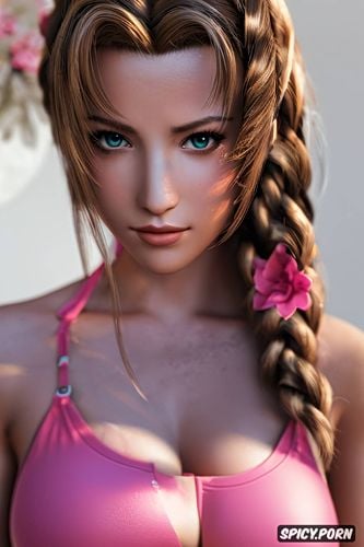 aerith gainsborough final fantasy vii rebirth tight pink bikini beautiful face masterpiece