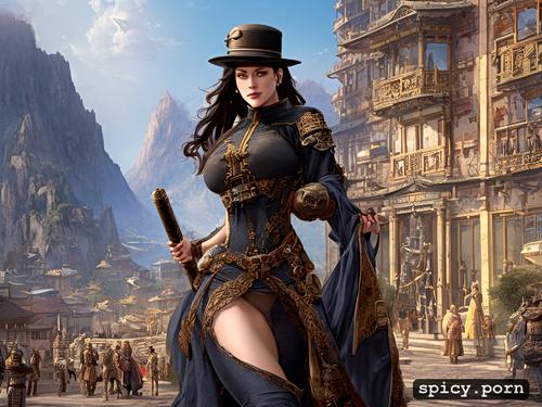 temples, film steampunk city, martial artists, montain city