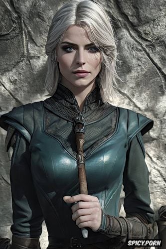 ciri the witcher tight outfit beautiful face smirk, matte, artstation