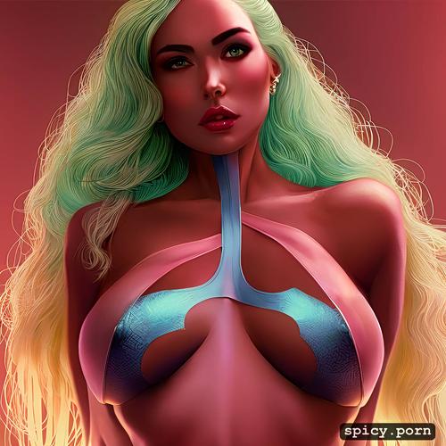 busty, precise lineart, hsiao ron cheng style, vibrant, highly detailed