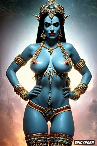 goddess of arms, blue body, of kali s hands holding apart legs