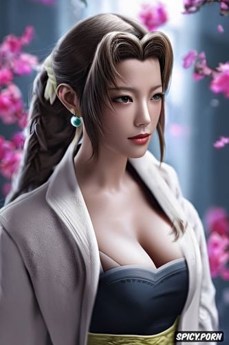 masterpiece, aerith gainsborough final fantasy vii rebirth silk lingerie silk bathrobe soft lights beautiful face asian skin tone portrait