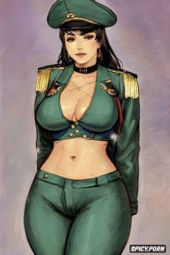blushing, sweaty, style pencil, japanese army uniform and underboob