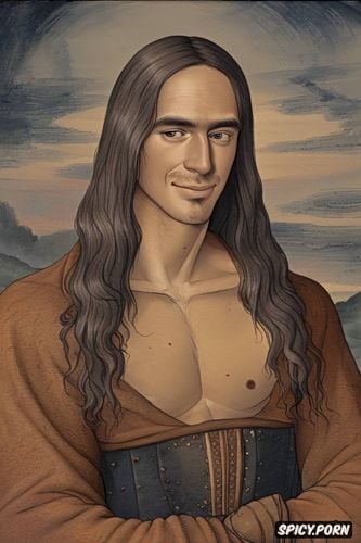 hairy chest high resolution, handsome renaissance man with long wavy hair portrait