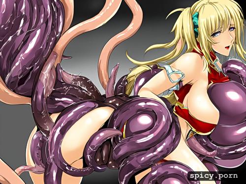 solo, blonde woman getting fucked in the ass by tentacles, huge breasts
