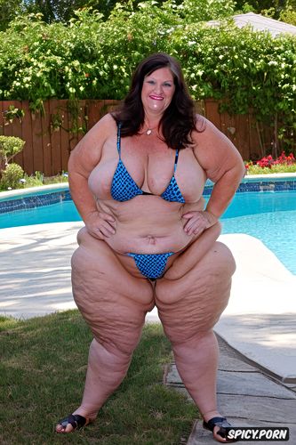 bikini, ssbbw1 4, smiling flirty white woman, thick thighs, very wide hips